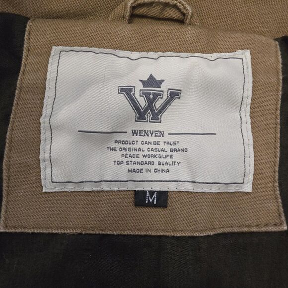 Wenven Jacket Mens Medium Khaki Field Military Utility Zip Snap Lined Canvas - Picture 5 of 15